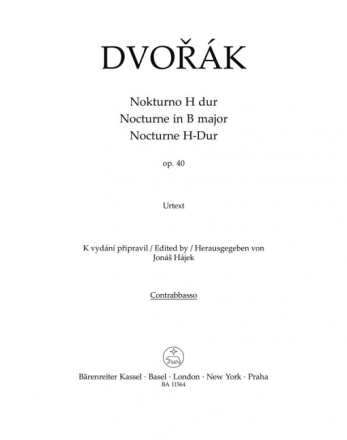 Dvor�k, Anton�n, Nocturne H-Dur op. 40 Kontrabass Stimme, Urtextausgabe