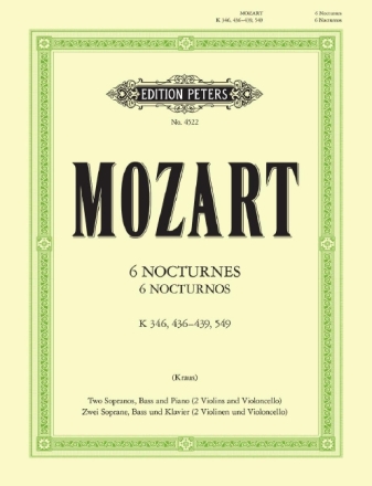 6 Nocturnos KV346, KV436-439 und KV549 f�r 3 Stimmen und Klavier (Streicher ad lib) Partitur (dt/it)