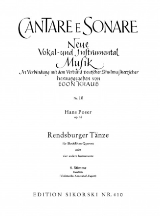 Rendsburger T�nze op.42 4 Blockfl�ten (SATB) Bassblockfl�te
