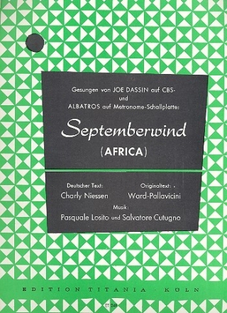 Septemberwind: Africa Einzelausgabe Gesang und Klavier