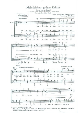Mein kleiner gr�ner Kaktus f�r M�nnerchor Chorpartitur