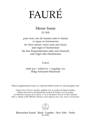 Messe basse N163 f�r Frauenchor (solo und chorisch) und Orgel (Harmonium) Chorpartitur (la)