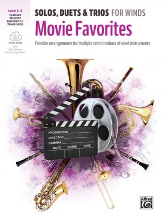 Movie Favorites (+Online Audio) for 1-3 wind instruments (ensemble) clarinet/trumpet/baritone T.C./tenor saxophone score