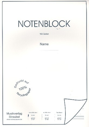 Notenblock 12 Systeme ohne Hilfslinien Din A4, 100 Seiten, 50 Bl�tter, Recyclingpapier