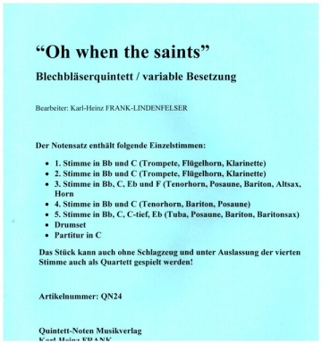 Oh when the Saints f�r 5 Blechbl�ser (variable Besetzung) Stimmen