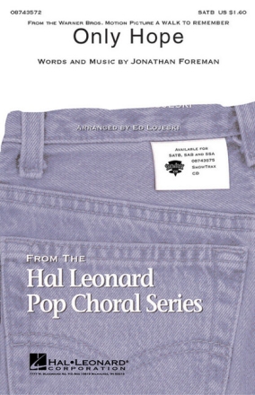 Only Hope (from A Walk to Remember) for mixed choir and piano choral score