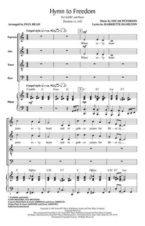 Oscar Peterson, Hymn to Freedom for mixed choir and piano choral score