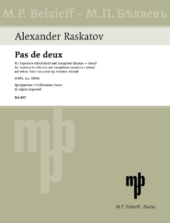 Pas de deux f�r Sopran (mit Gl�ckchen) und Saxophon (Alt und Tenor) Spielpartitur (frz)