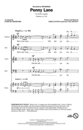 Penny Lane for  mixed choir a cappella choral score