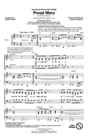 Proud Mary for mixed chorus (SAB) and piano,  score