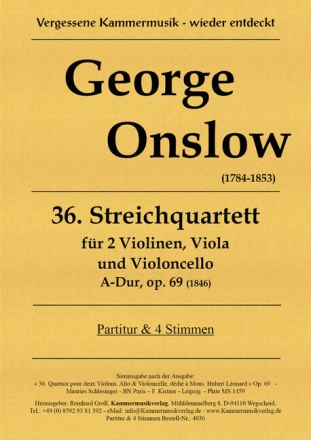 Quartett A-Dur Nr.36 op.69 f�r 2 Violinen, Viola und Violoncello Partitur und Stimmen