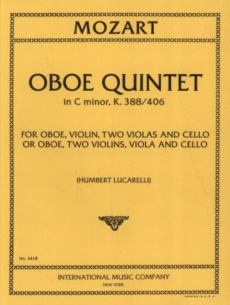 Quintet c minor KV 388 (406) for oboe, violin, 2 violas and violoncello parts
