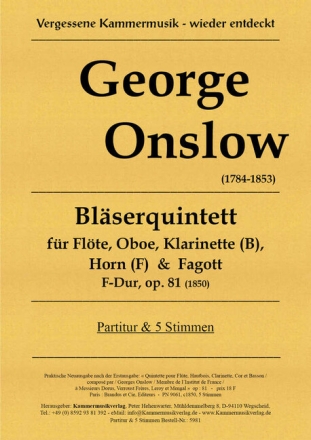 Quintett F-Dur op.81 f�r Fl�te, Oboe, Klarinette, Horn und Fagott Partitur und Stimmen