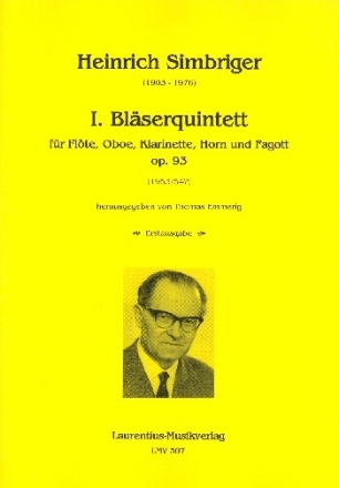 Quintett Nr.1 op.93 f�r Fl�te, Oboe, Klarinette, Horn und Fagott Partitur und Stimmen