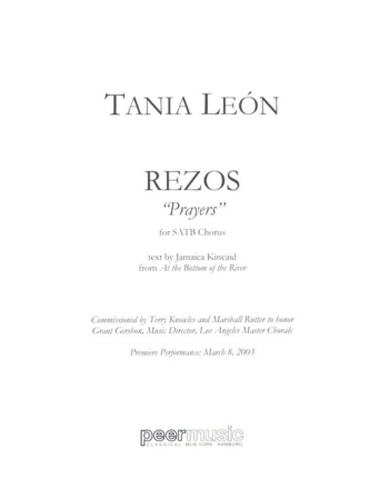 Rezos ('Prayers') for mixed chorus (and rehearsal piano) chorus Score