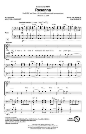 Rosanna for mixed choir and piano choral score