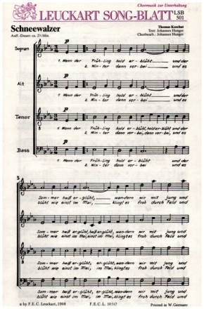 SCHNEEWALZER f�r gem Chor a cappella Partitur
