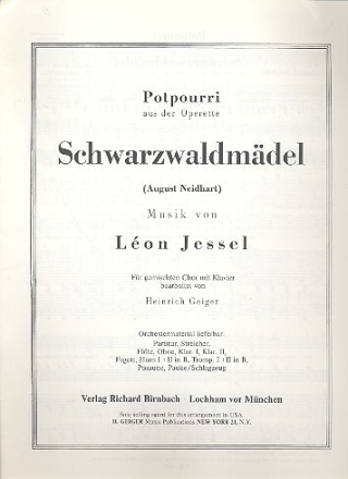 Schwarzwaldm�del Potpourri f�r gem Chor und Klavier Partitur