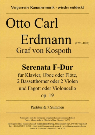 Serenata F-Dur op.19 f�r Klavier, Oboe (Fl�te), 2 Bassetth�rner (2 Violen) und Fagott (Vc) Partitur und Stimmen