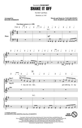 Shake it off for female choir (SSA) and piano choral score