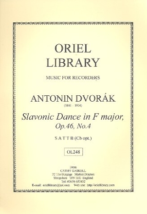 Slavonic Dance in F major op.46,4 for 5 recorders (SATTB) (Cb opt.) score and parts