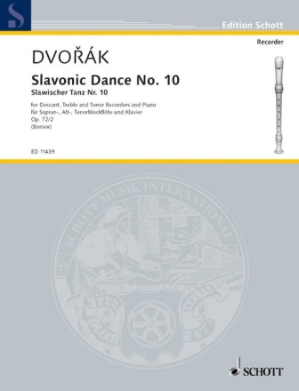 Slavonic Dance no.10 op.72,2 for 3 recorders (SAT) and piano