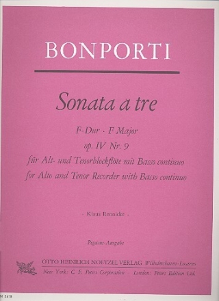 Sonata a tre F-Dur op.4,9 f�r 2 Blockfl�ten (AT) und Bc