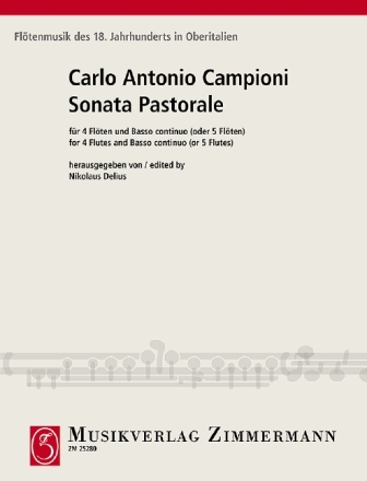 Sonata pastorale f�r 4 Fl�ten und Bc (Orgel, Cembalo, Klavier) oder 5 Fl�ten,   Partitur und Stimmen