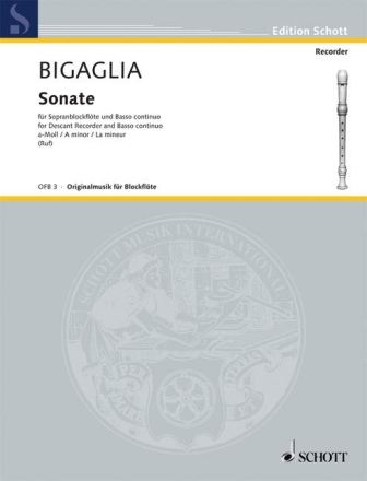 Sonate a-Moll f�r Sopran-Blockfl�te und Basso continuo (Cembalo, Klavier), Violoncel Partitur und Stimmen