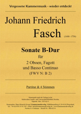 Sonate B-Dur (FWV N: B2) f�r 2 Oboen, Fagott und Bc Partitur und Stimmen