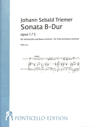 Sonate B-Dur op.1,5 f�r Violoncello und Bc Partitur und Spielpartitur (Bc ausgesetzt)