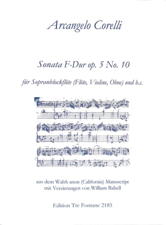 Sonate F-Dur op.5,10 f�r Sopranblockfl�te (Fl�te/Violine/Oboe) und Bc