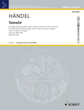 Sonate Nr. 2 F-Dur op. 2/4 HWV 389 f�r Alt-Blockfl�te (Fl�te, Oboe, Violine), Violine und Basso continuo,