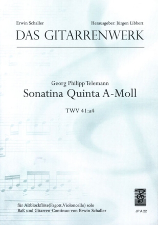 Sonatina quinta a-Moll TWV41:A4 f�r Altblockfl�te solo (Fagott/Violoncello) und Gitarrencontinuo   2 Stimmen