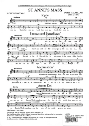 St. Anne's Mass f�r Chor unisono (Gemeinde) und Orgel, gemischter Chor (SAATB) ad libi Chorpartitur