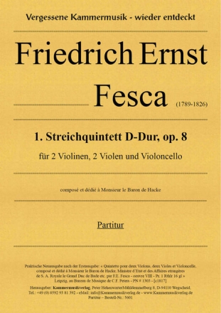 Streichquintett  D-Dur op.8 f�r 2 Violinen, 2 Violas und Violoncello Partitur