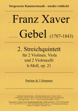 Streichquintett h-Moll Nr.2 op.21 f�r 2 Violinen, Viola und 2 Violoncelli Partitur und Stimmen