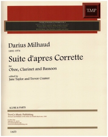 Suite d'apres Corrette for oboe, clarinet and bassoon score and parts