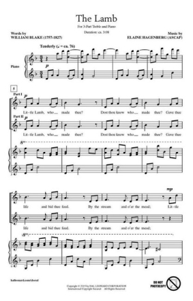 The Lamb for 3-part treble chorus and piano chorus Score