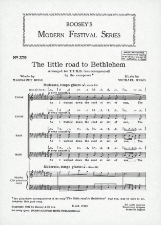 The little road to Bethlehem 379 f�r M�nnerchor (TTBB) a cappella Chorpartitur