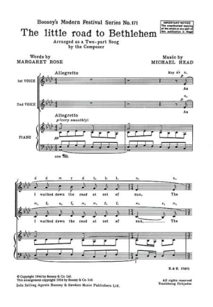 The little road to Bethlehem Nr. 171 f�r Frauenchor (SA) und Klavier Chorpartitur