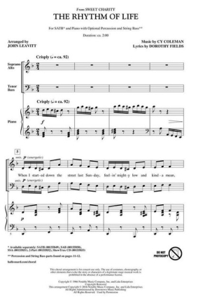 The Rhythm of Life for mixed chorus, piano, percussion and string bass score
