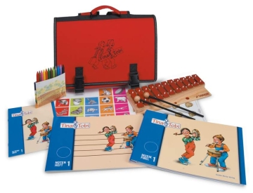 Tina und Tobi Erstausstattung (rote Tasche, Glockenspiel, Malstifte, Fibel 1 kpl, Marken 1 kpl, Notenheft 1)