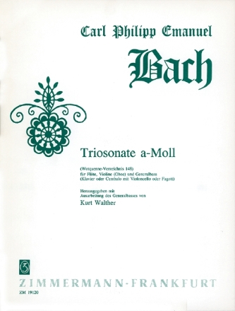 Triosonate a-Moll WQ148 f�r Fl�te, Violine (Oboe), und Bc. Partitur und Stimmen