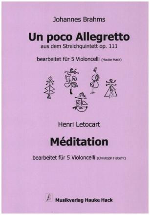 Un poco Allegretto / M�ditation f�r 5 Violoncelli Partitur und Stimmen