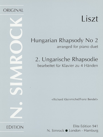 Ungarische Rhapsodie Nr.2 f�r Klavier zu 4 H�nden Spielpartitur