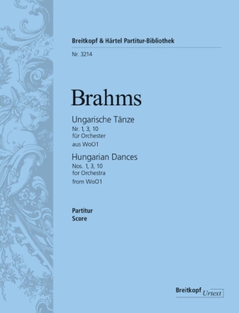Ungarische T�nze Nr.1, 3 und 10 f�r Orchester Partitur