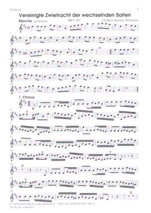 Vereinigte Zwietracht der wechselnden Saiten Kantate Nr.207 BWV207 Violine 1