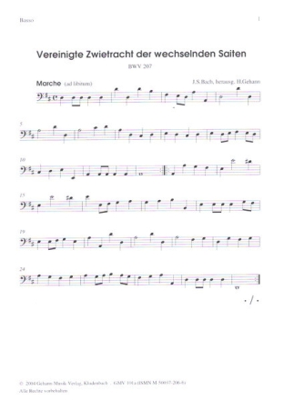 Vereinigte Zwietracht der wechselnden Saiten Kantate Nr.207 BWV207 VIOLONCELLO/KONTRABASS