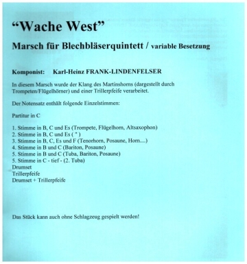 Wache West f�r 5 Blechbl�ser (variable Besetzung) Partitur und Stimmen